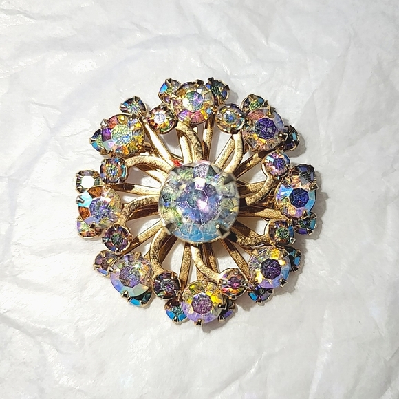 AURORA BOREALIS RHINESTONE SPIRAL VINTAGE PIN BROOCH - Picture 5 of 5